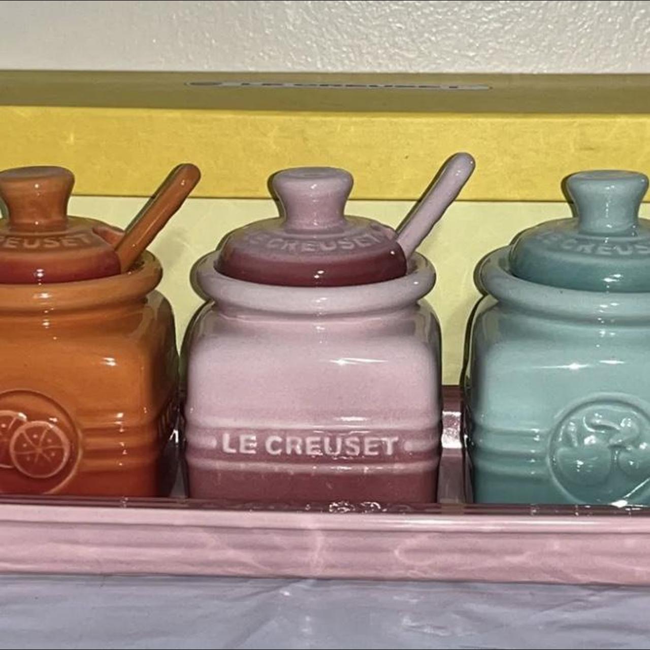 Le Creuset Mini Spice Jars with Spoon Bakery Series Stoneware Jam Jars Set  of 3