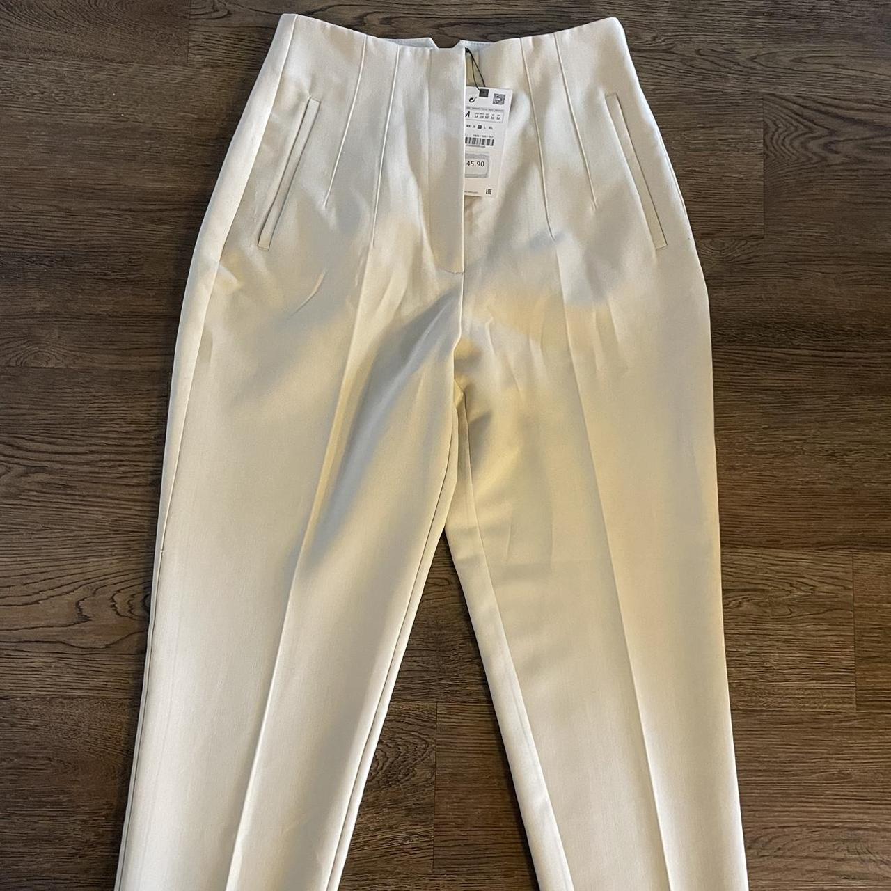 Zara High Waisted Pants Color Oyster White Size Depop