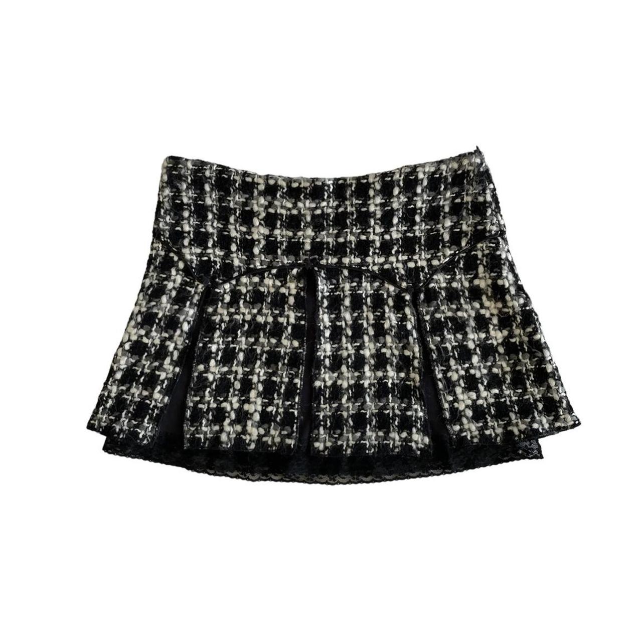 📎 low rise plaid black and white woollen tweed skirt... - Depop