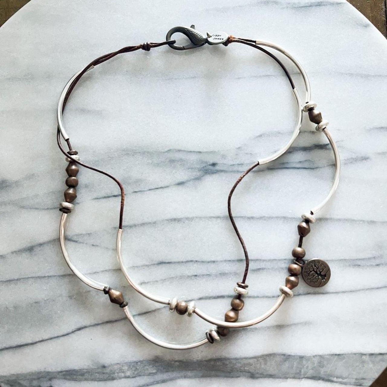 Lizzy James Necklace Colors Silver, Brown Leather... Depop