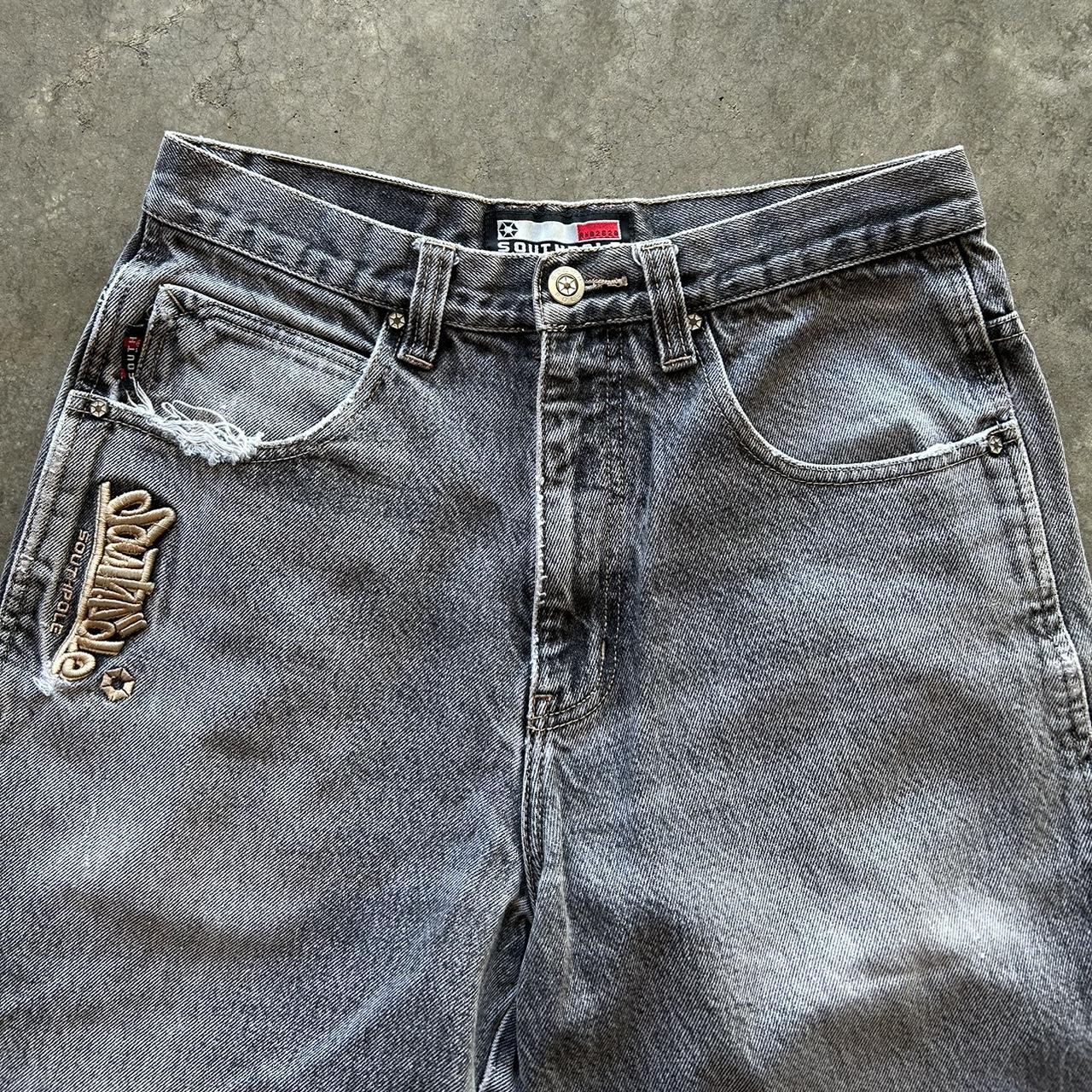 SOUTHPOLE グレー ダメージジーンズ 34 sk8 y2k VINTAGE Y2K Southpole Baggy Embroidered Carpenter Jeans 32