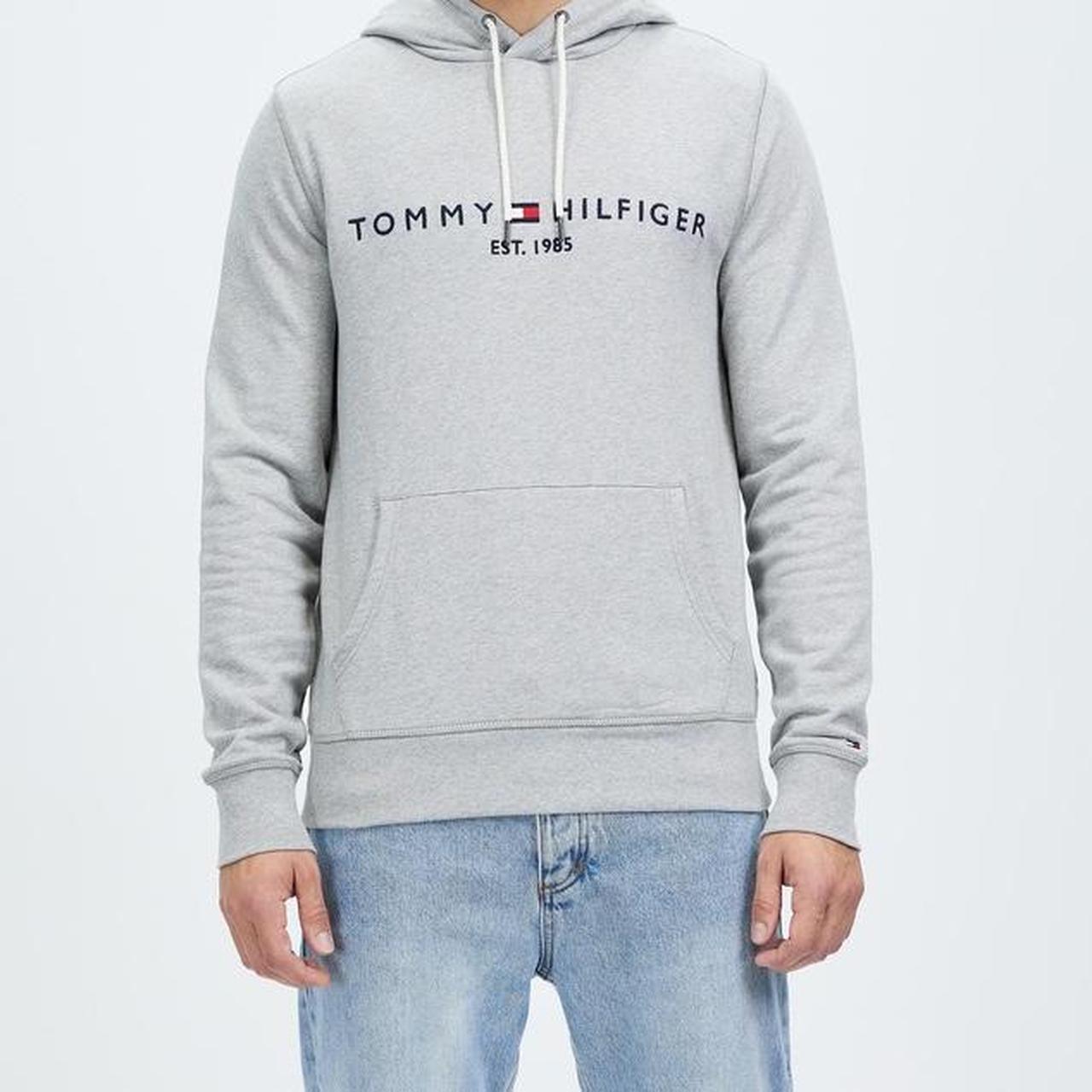 Grey Tommy Hilfiger Logo Hoodie Super comfortable... - Depop