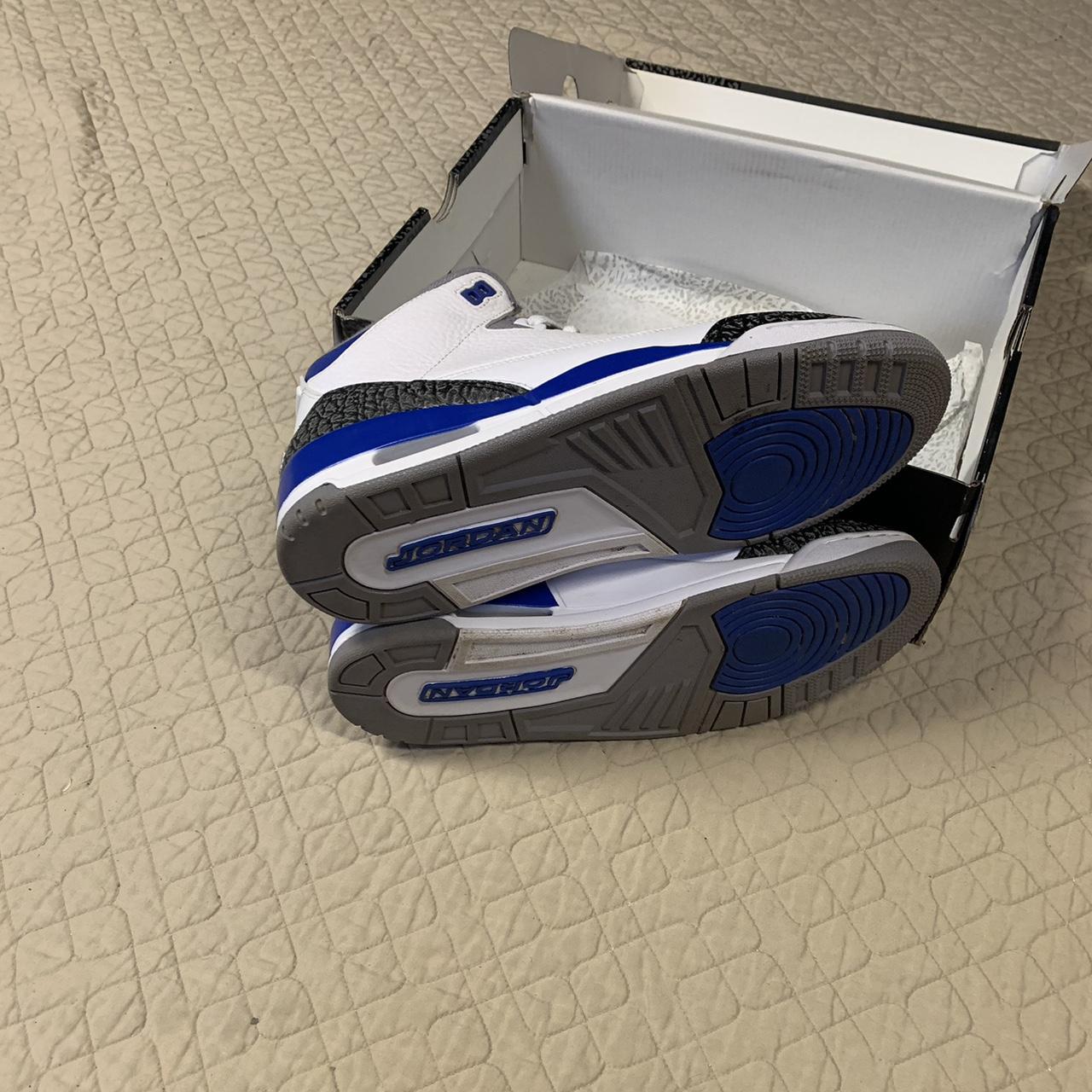 retro 3 racer blue on feet