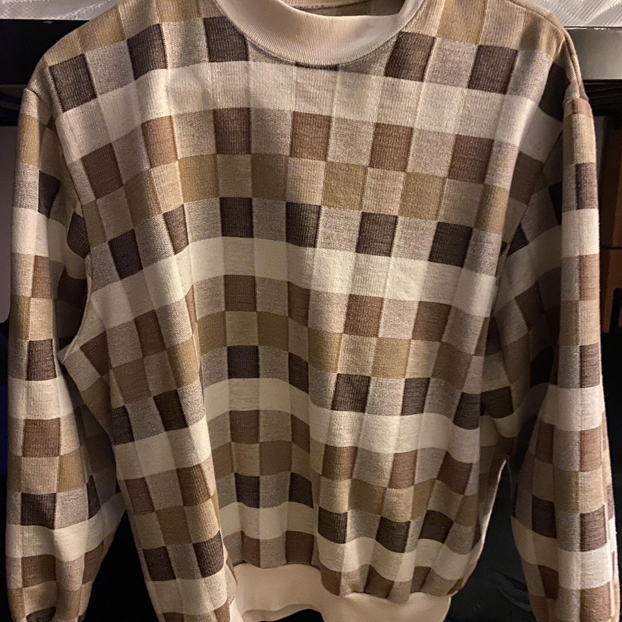 White and Tan Brown Checkerboard Pullover Hoodie