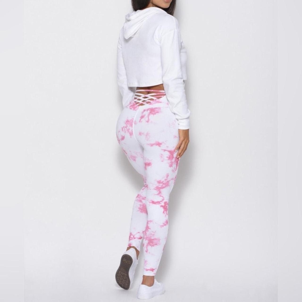 Bombshell Sportswear Sexy Back Leggings Pink & White