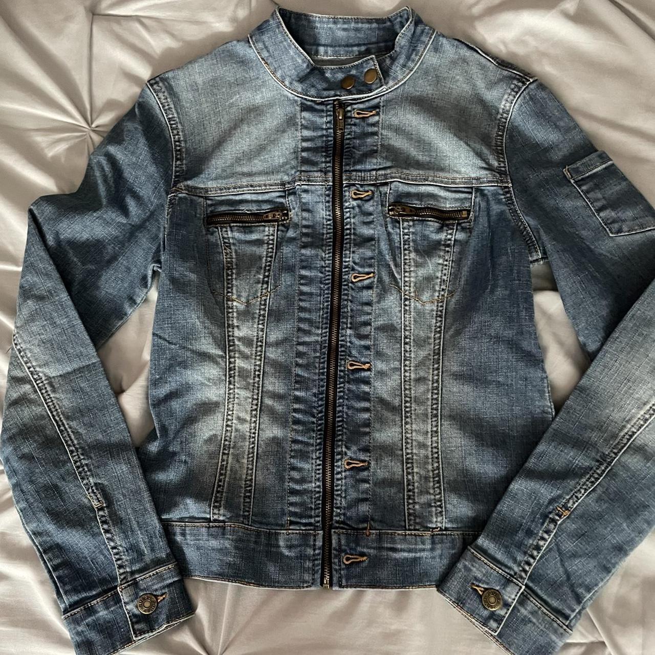 Guess jean motorcycle inspired jacket in excellent... - Depop