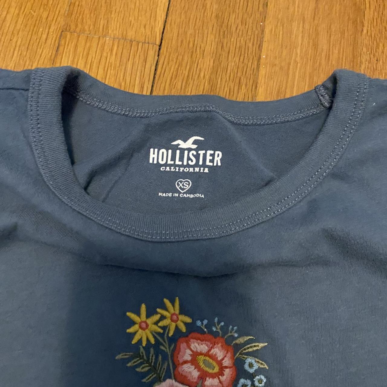 Hollister Blue Flower Embroidered Mini Baby Tee - Depop