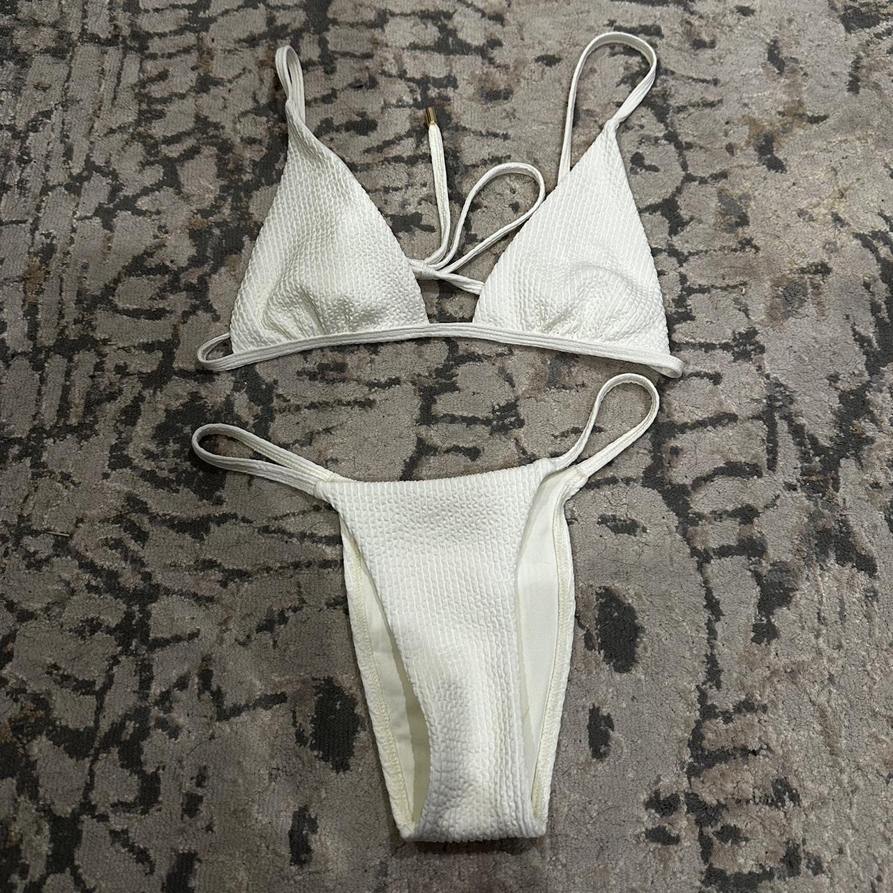 Monday swimwear white bikini, worn once Top is... Depop