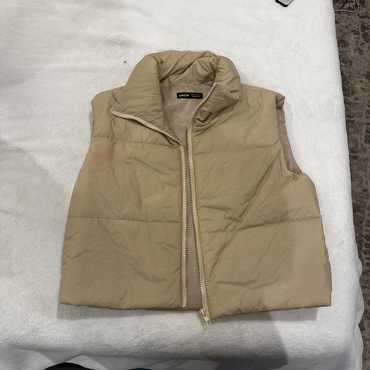 Tan shein puffer vest, never worn Size XS #shein... - Depop