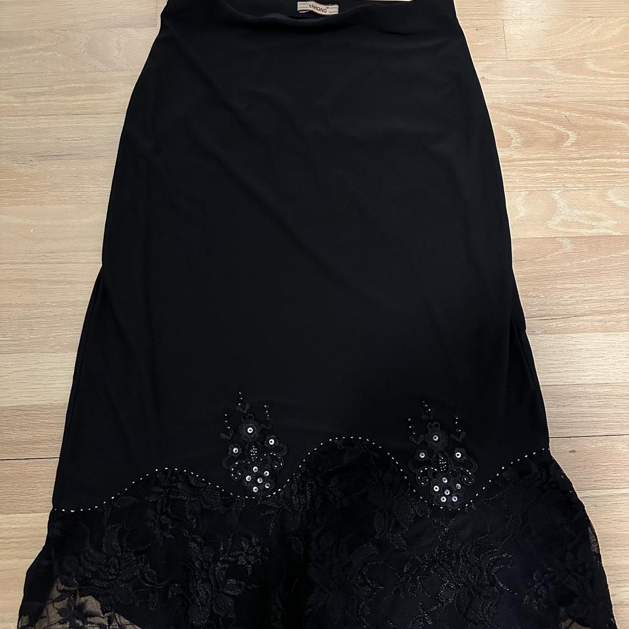 Black Long Flowy Skirt with Cute Designs on the bottom! - Depop