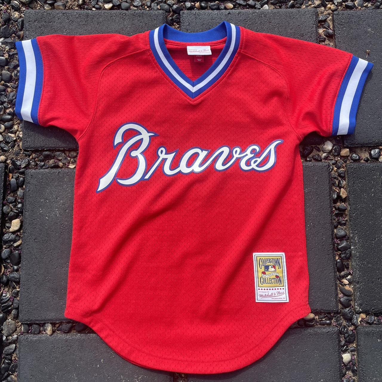 Size small Retro Throwback Braves Jersey Mitchell & - Depop