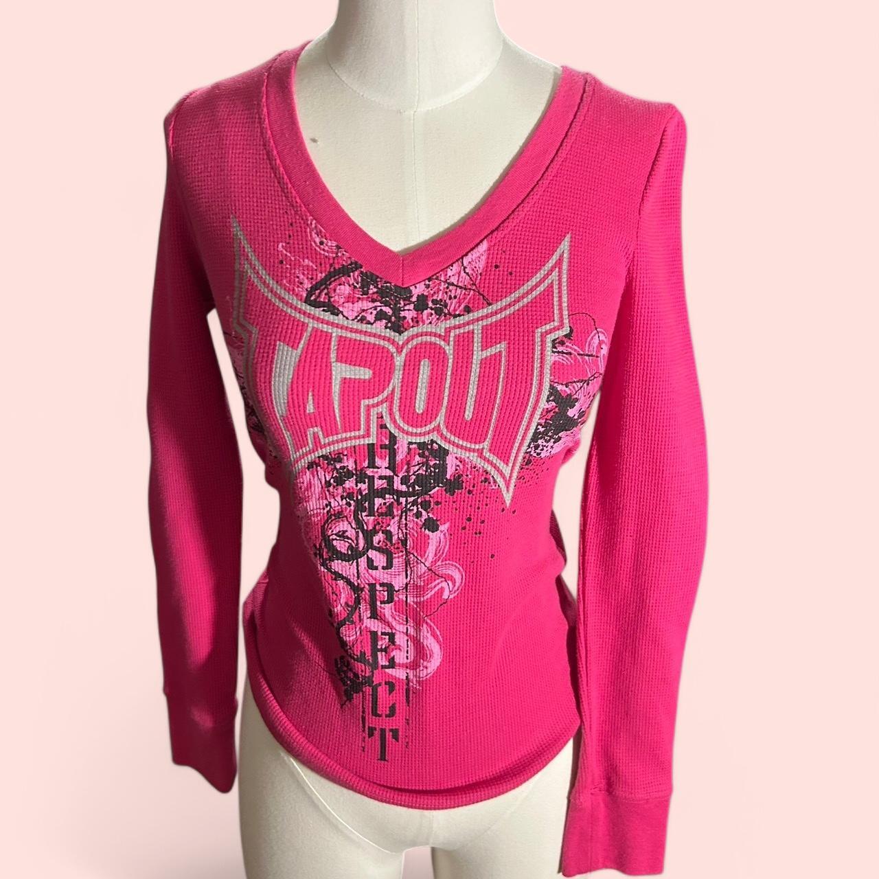woman's vintage 2000's pink v neck grunge tap out... | Depop
