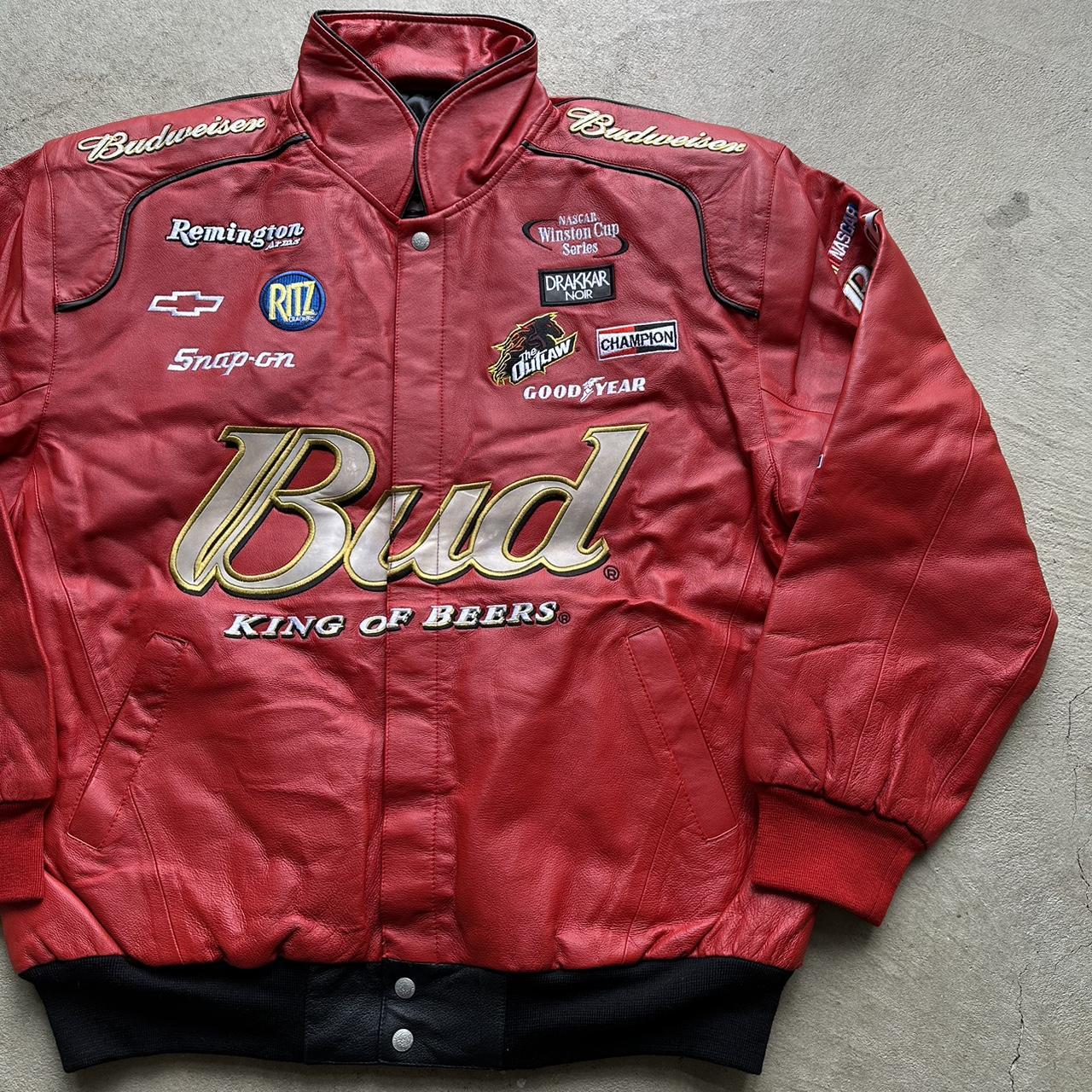 Vintage Brand New Red Leather Bud Light NASCAR... - Depop