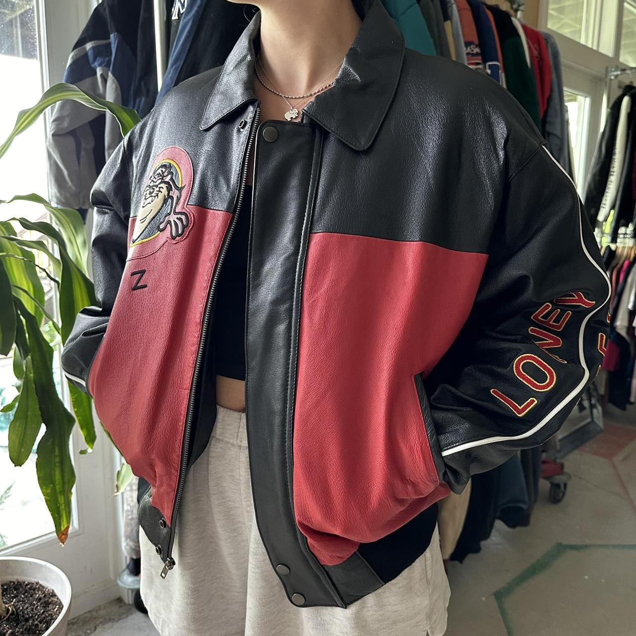 Rare Vintage '98 Taz Leather Bomber Jacket •Size | Depop