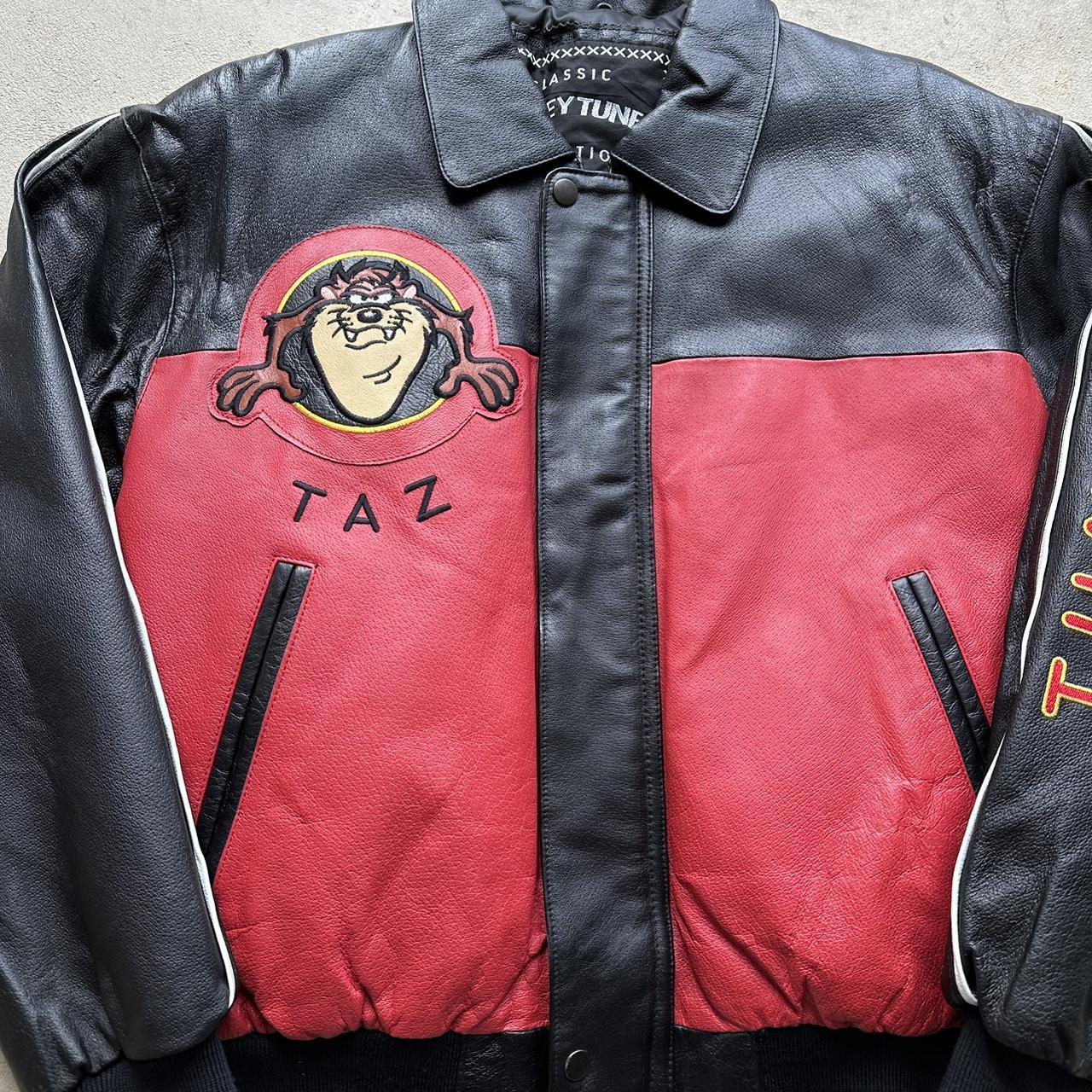 m*x様 90s dead Stock short wool bomber ja Rare Vintage '98 Taz Leather Bomber Jacket •Size | Depop