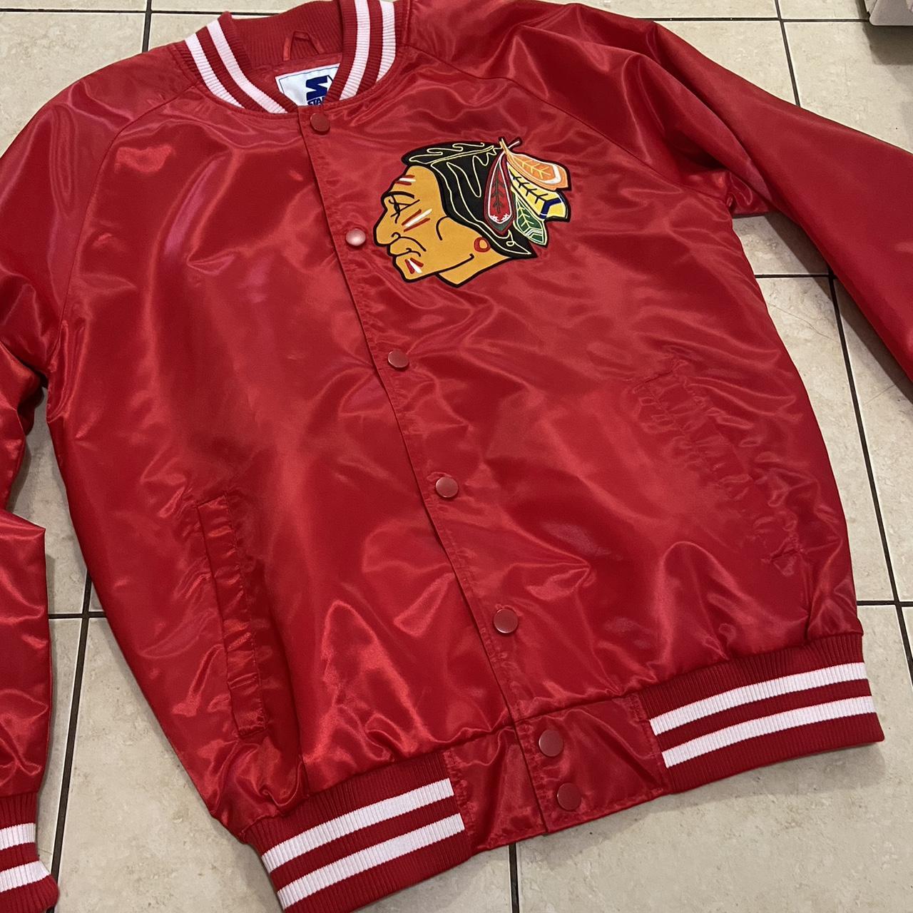 Chicago Blackhawks Red and Black Satin Varsity Jacket