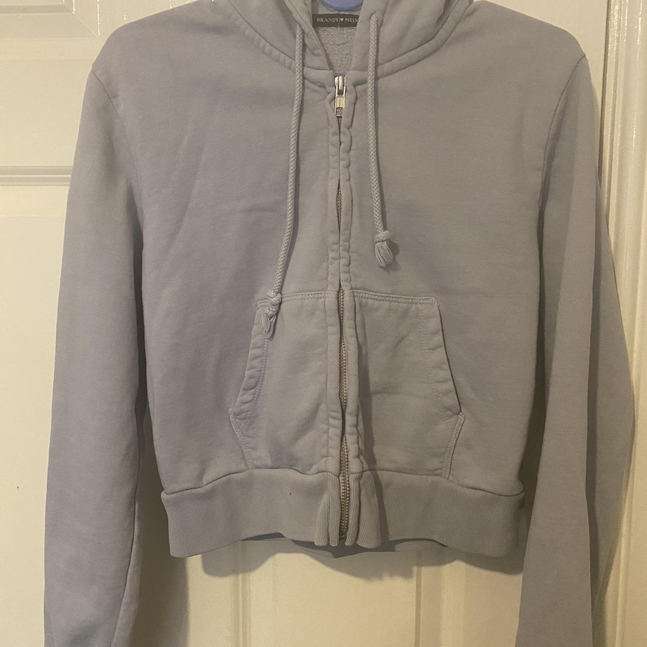 Brandy Melville Cropped Blue Zip Up Hoodie - Depop