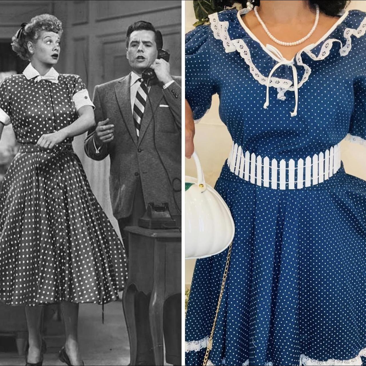 I love Lucy inspired French dot navy blue and white... - Depop