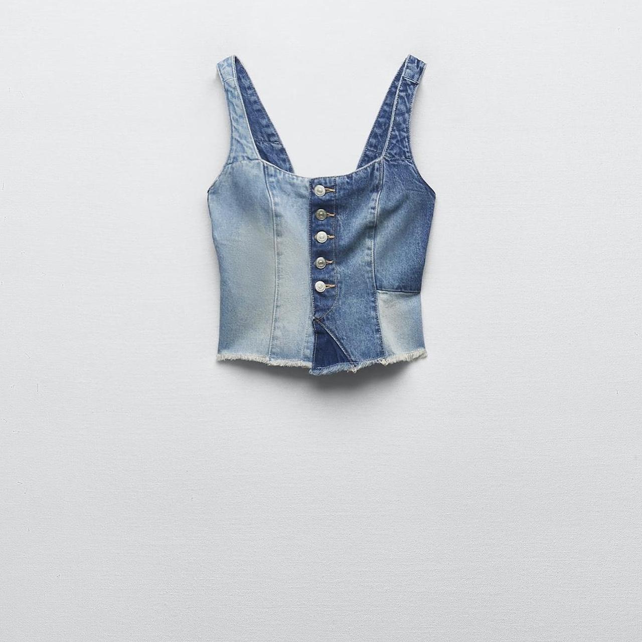 Zara patchwork denim corset top size S Brand new... - Depop