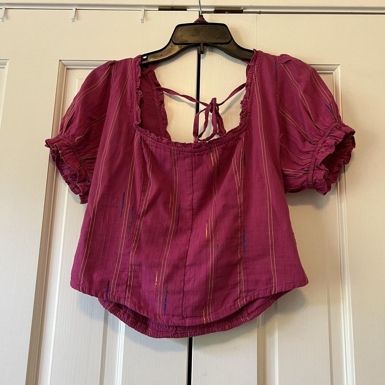 Free People Women's Purple and Pink Blouse | Depop