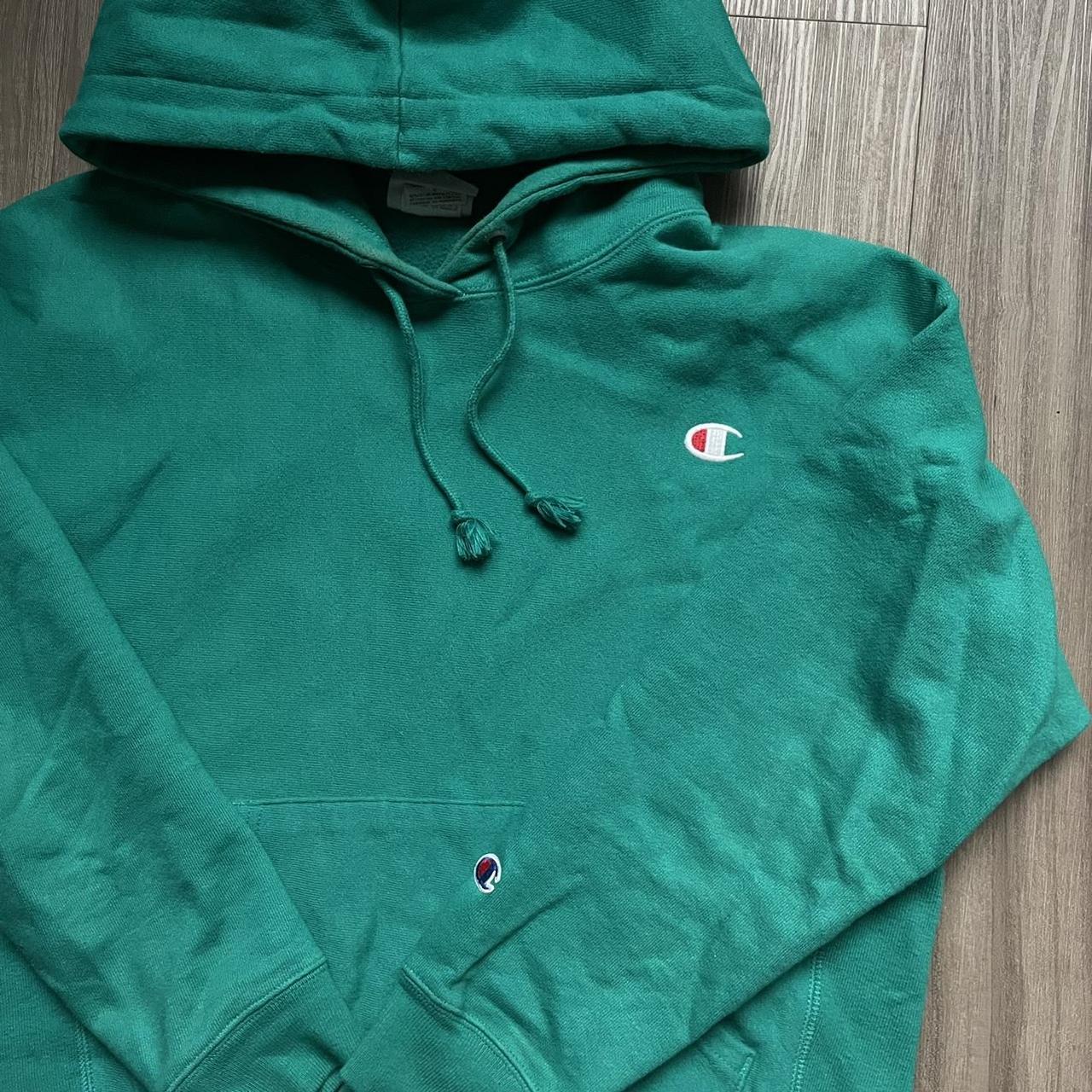 champion green hoodie size large perfectly... - Depop