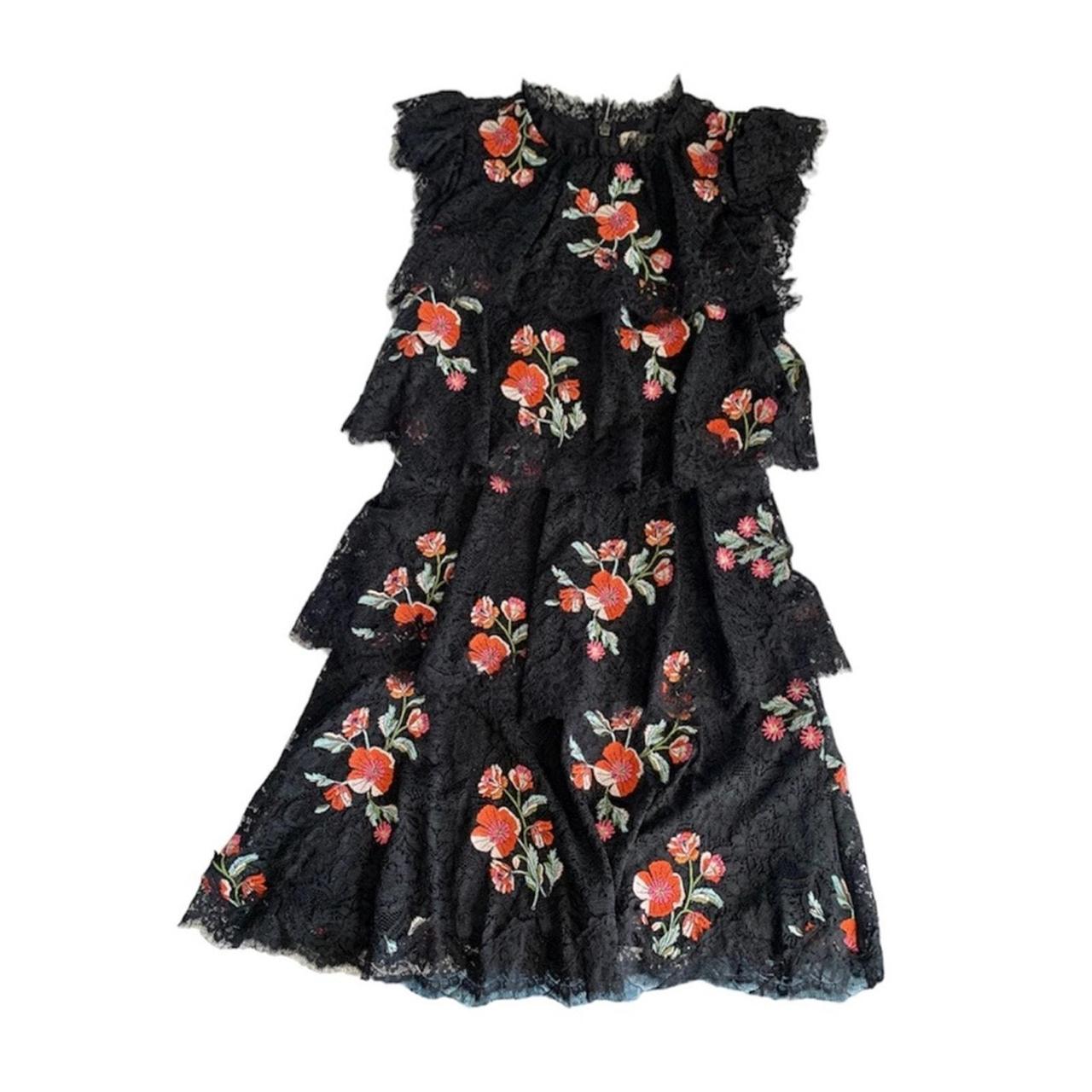 Rebecca Taylor Black Lace Tiered Short Cap Sleeve