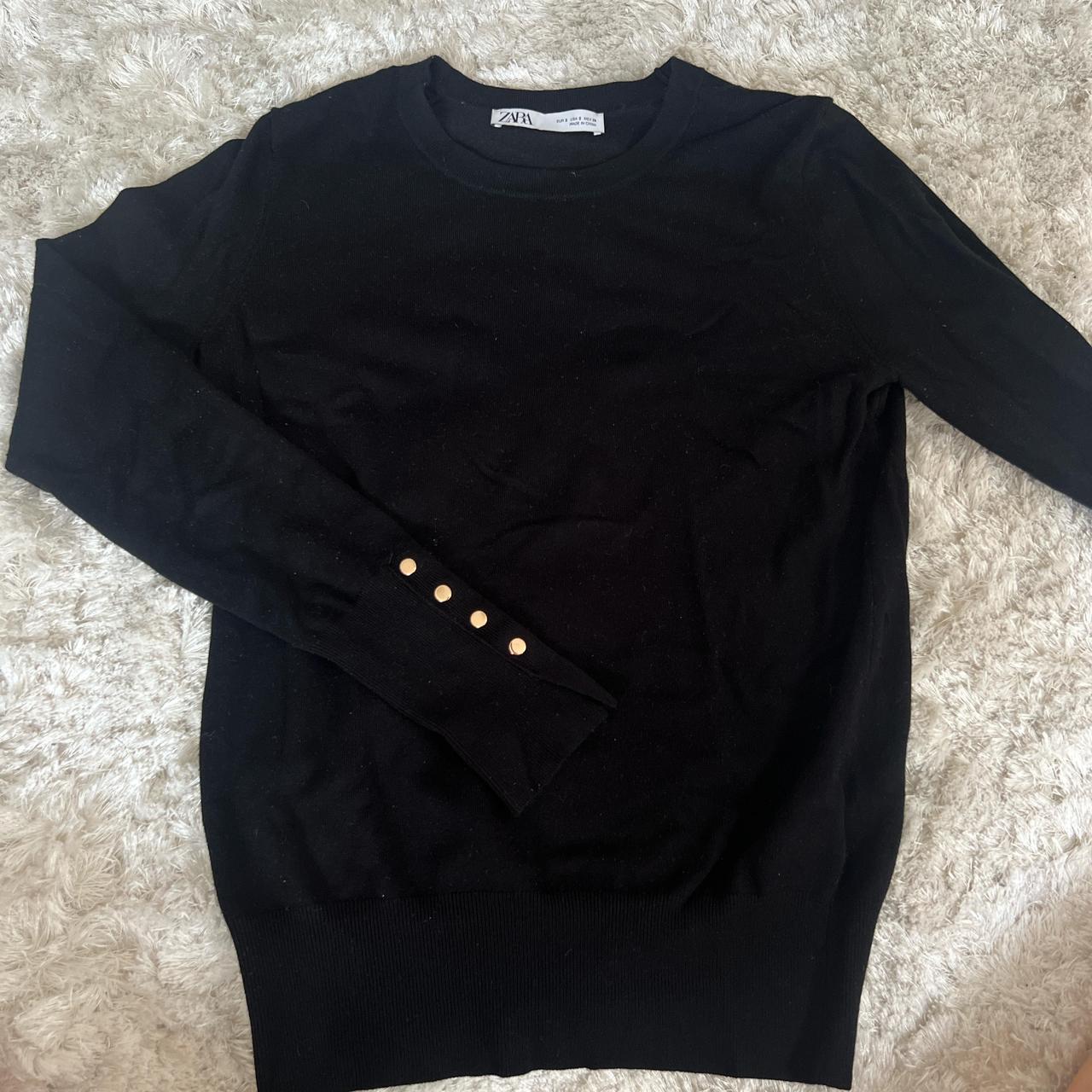 Black Zara sweater top with gold buttons on sleeves