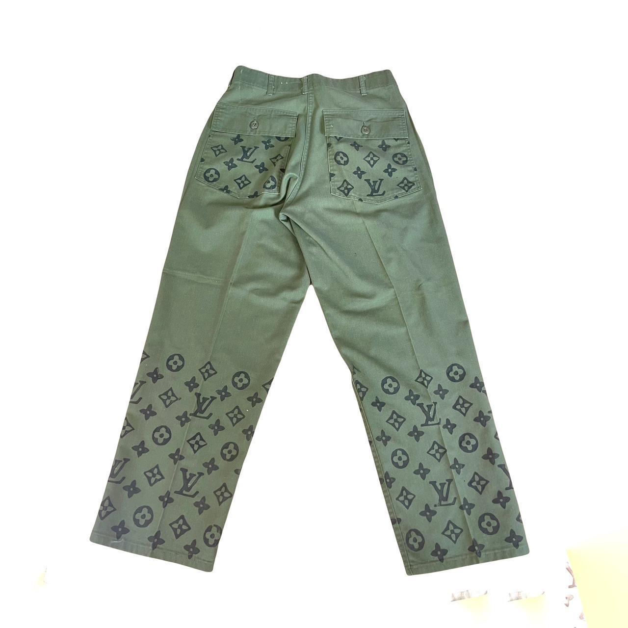 Army green cargo pants LV Hand-stamped in Los - Depop