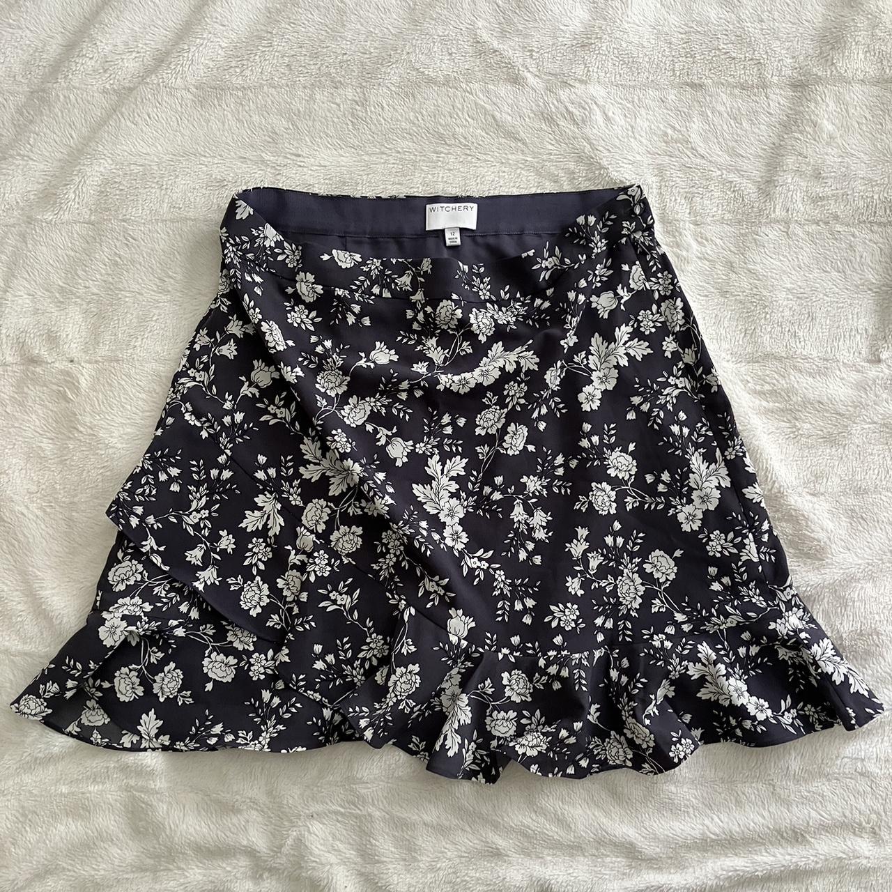 Dark Blue Purple Flowing Mini Skirt With Floral Pattern Depop