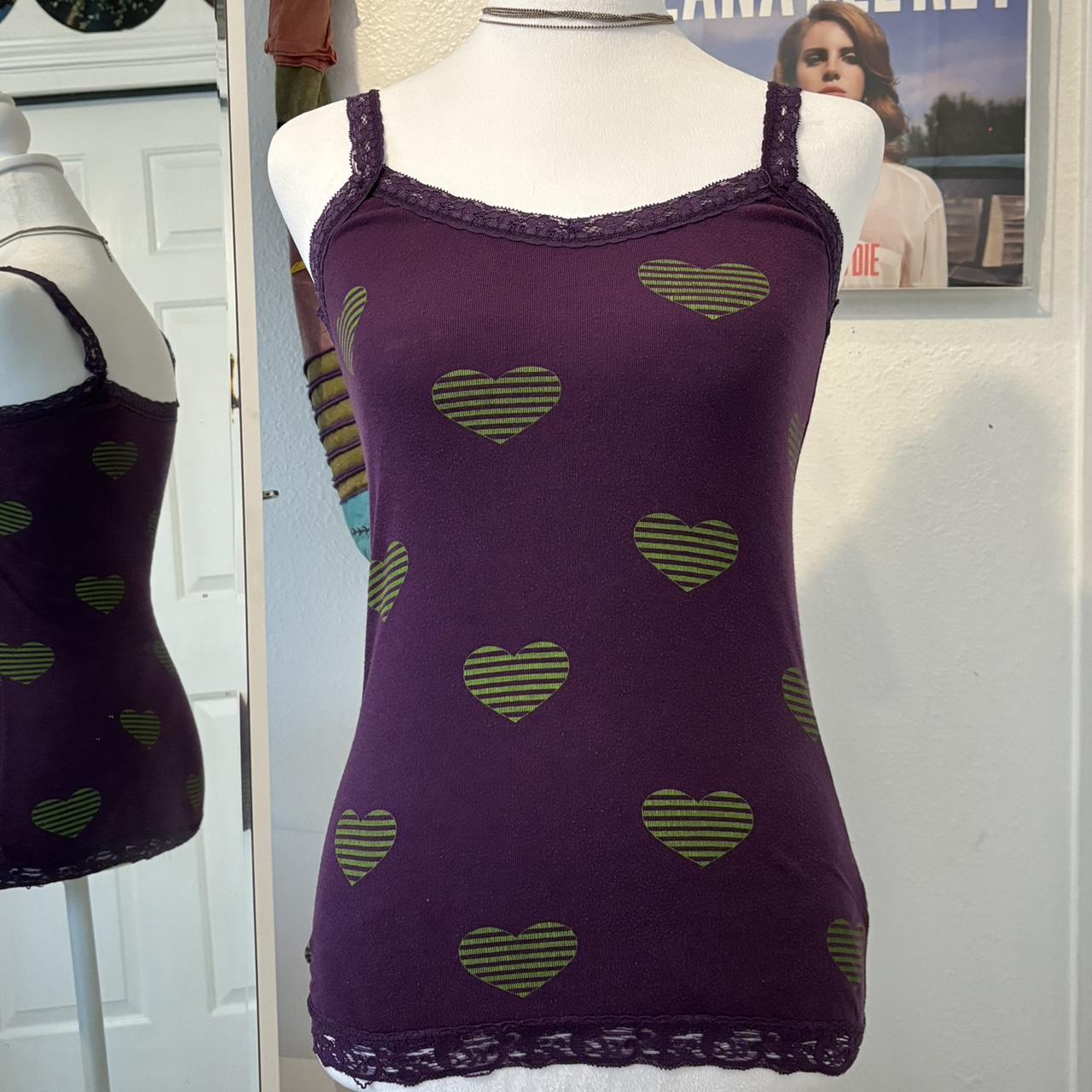 vintage y2k purple and green lace tank top - - Depop