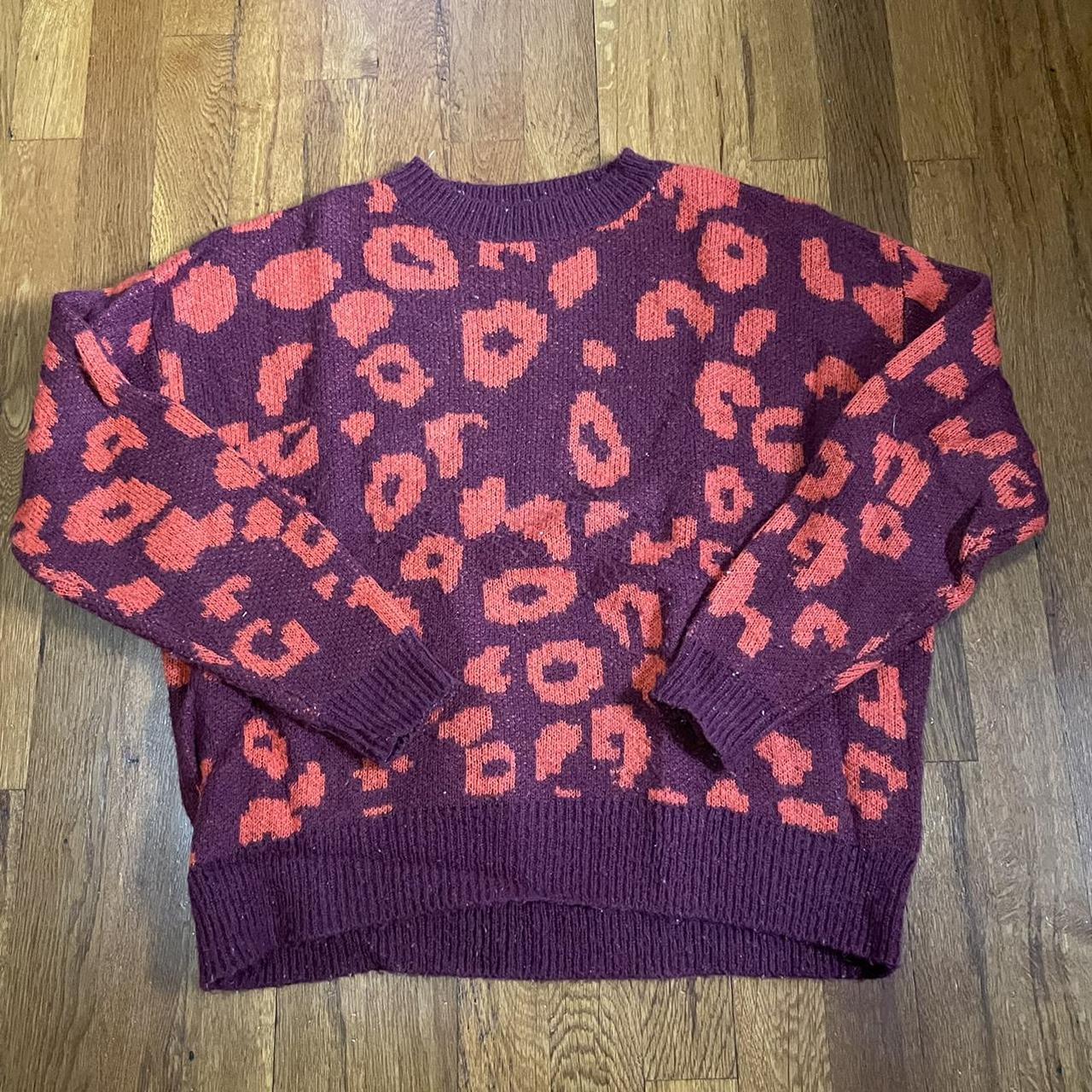Pink Orange Cheetah Print Sweater Size XS best fits... - Depop
