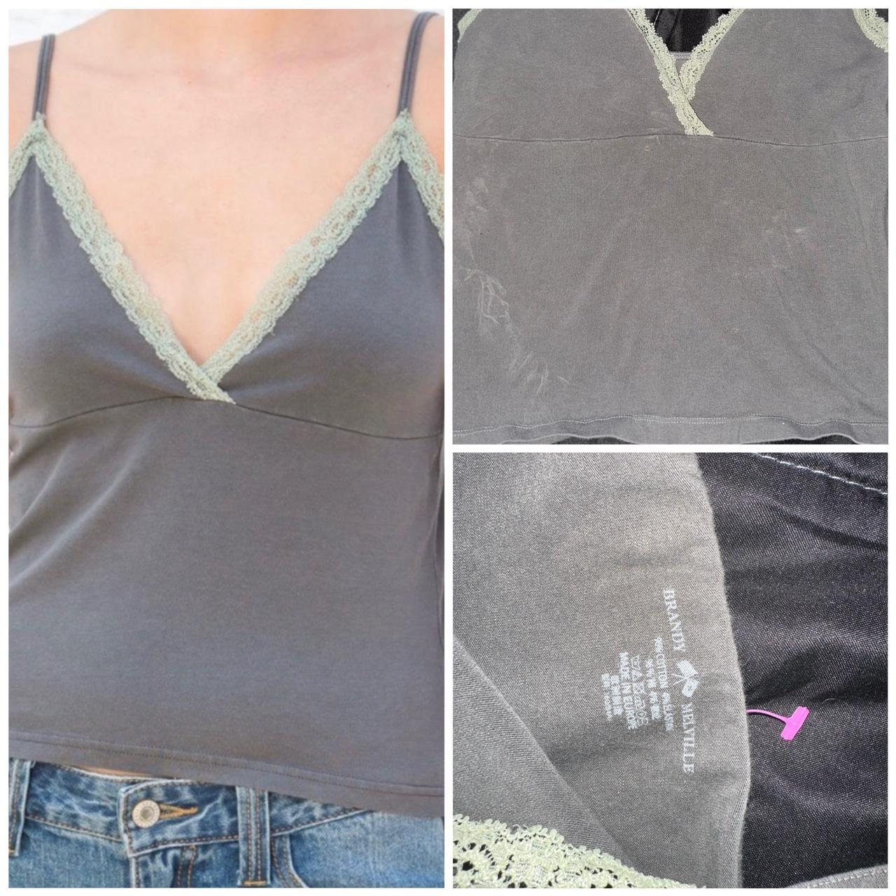 ︎︎ Brandy Melville Green lace amara top flaws... Depop