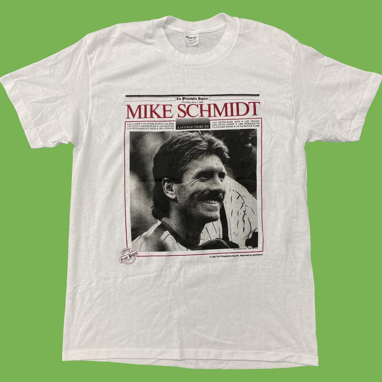 Mike Schmidt Phillies Home Run T-Shirt from Homage. | Ash | Vintage Apparel from Homage.