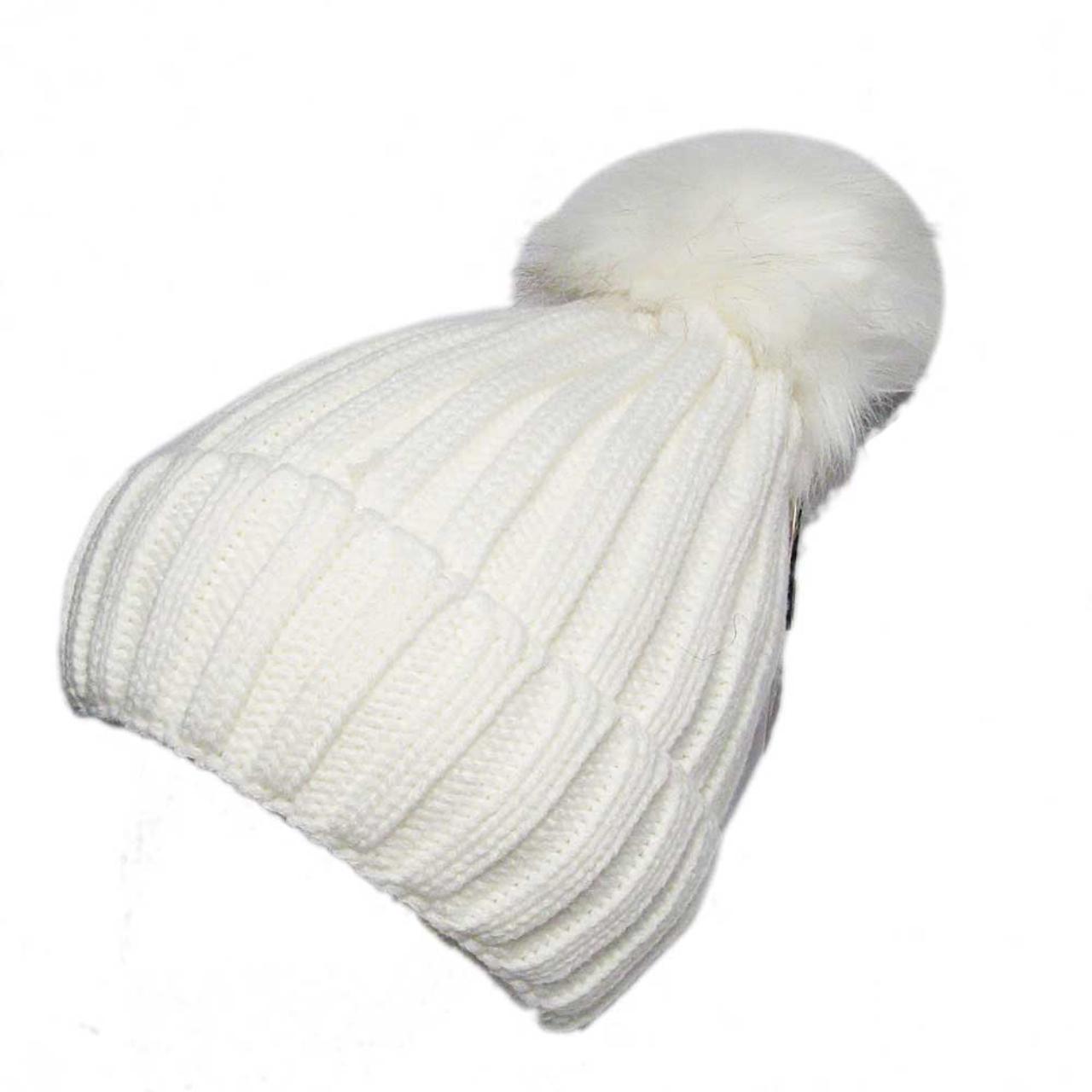 ⚪ ⚪CABLE KNIT FUR WHITE POM POM BEANIE... - Depop