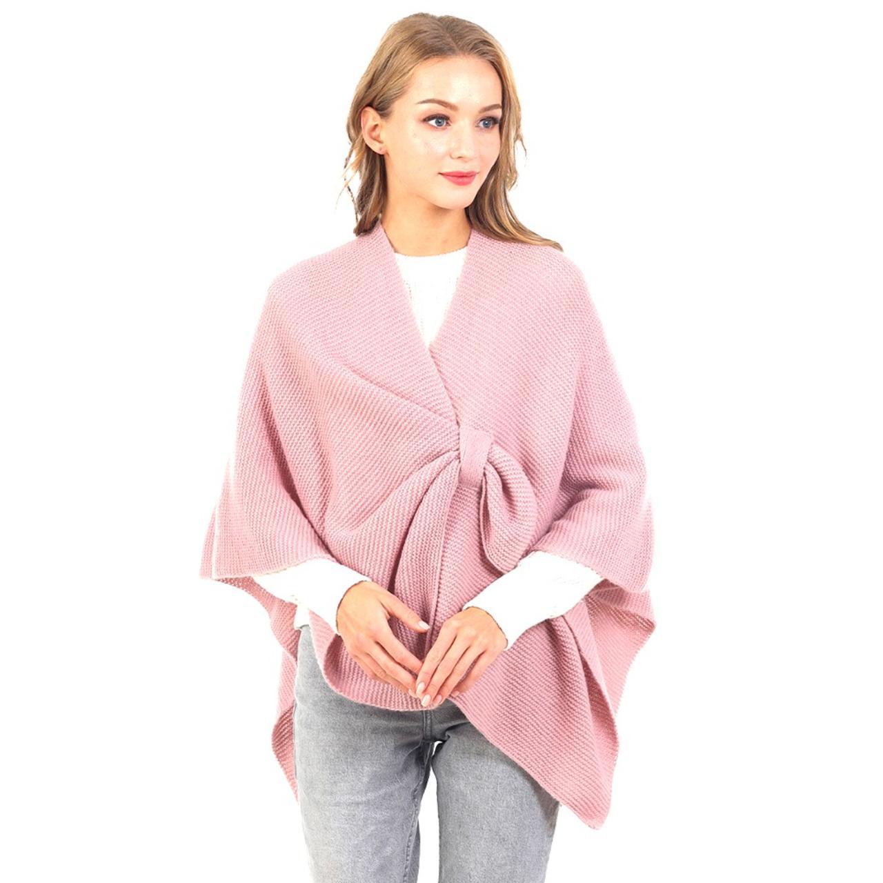 💗💗💗PINK KNIT PULL THROUGH CAPE PONCHO💗💗💗 A... - Depop
