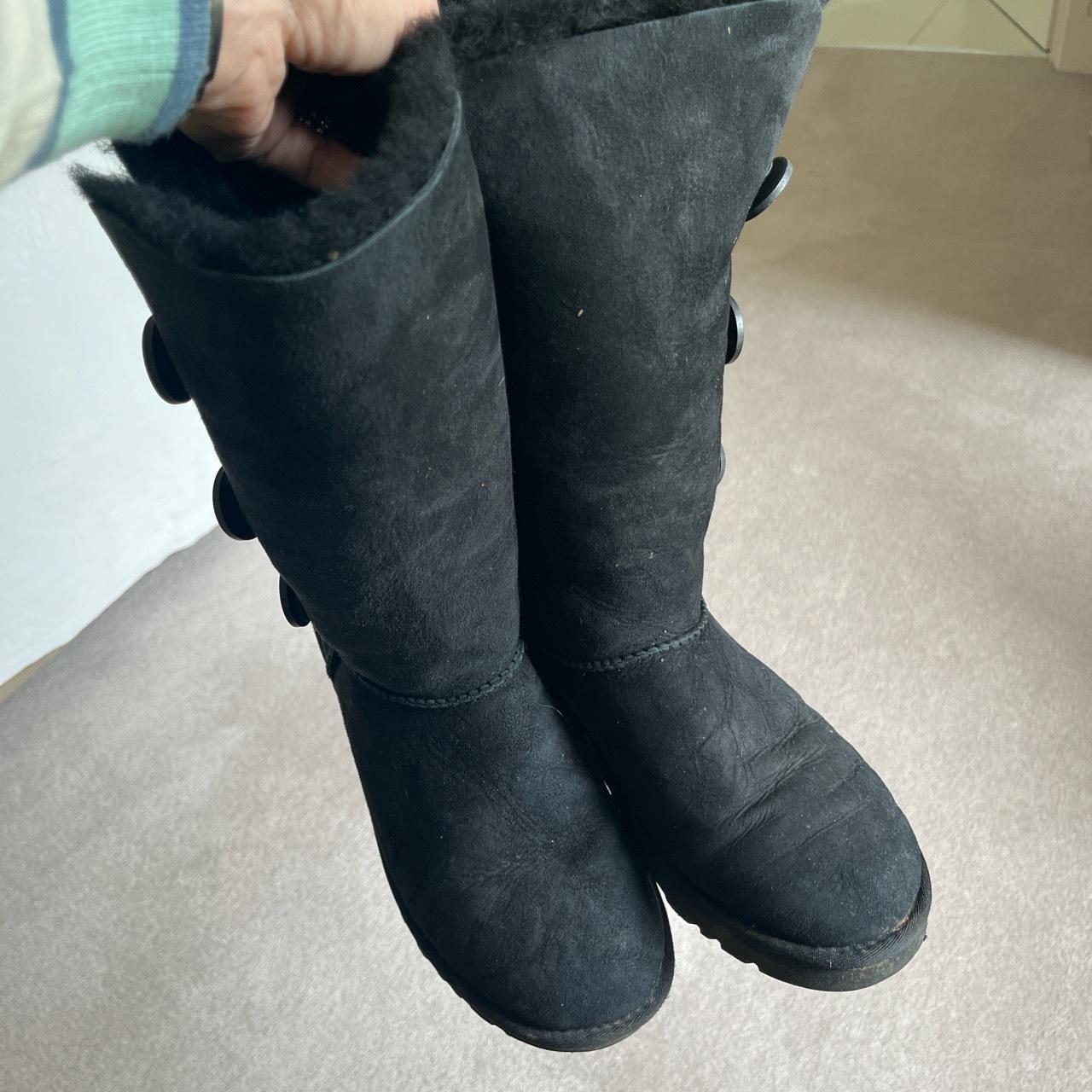 Black UGG boots knee high black button fastening,... - Depop