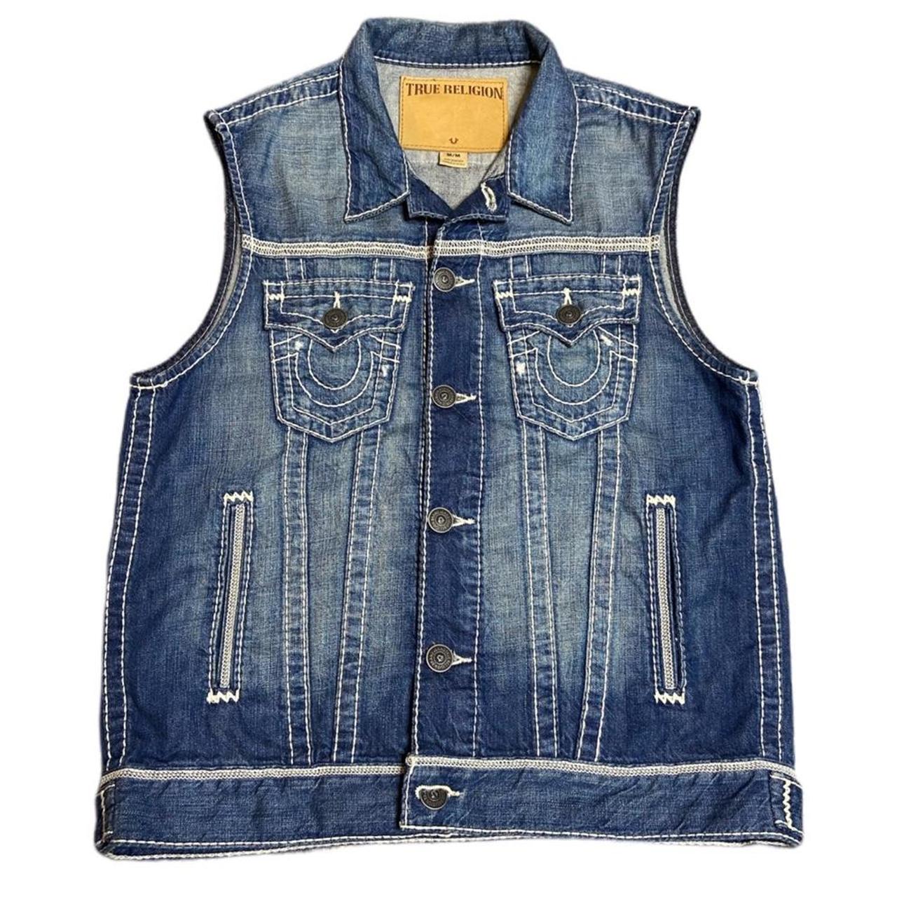 AUTHENTIC TRUE RELIGION DENIM VEST Size tagged... - Depop