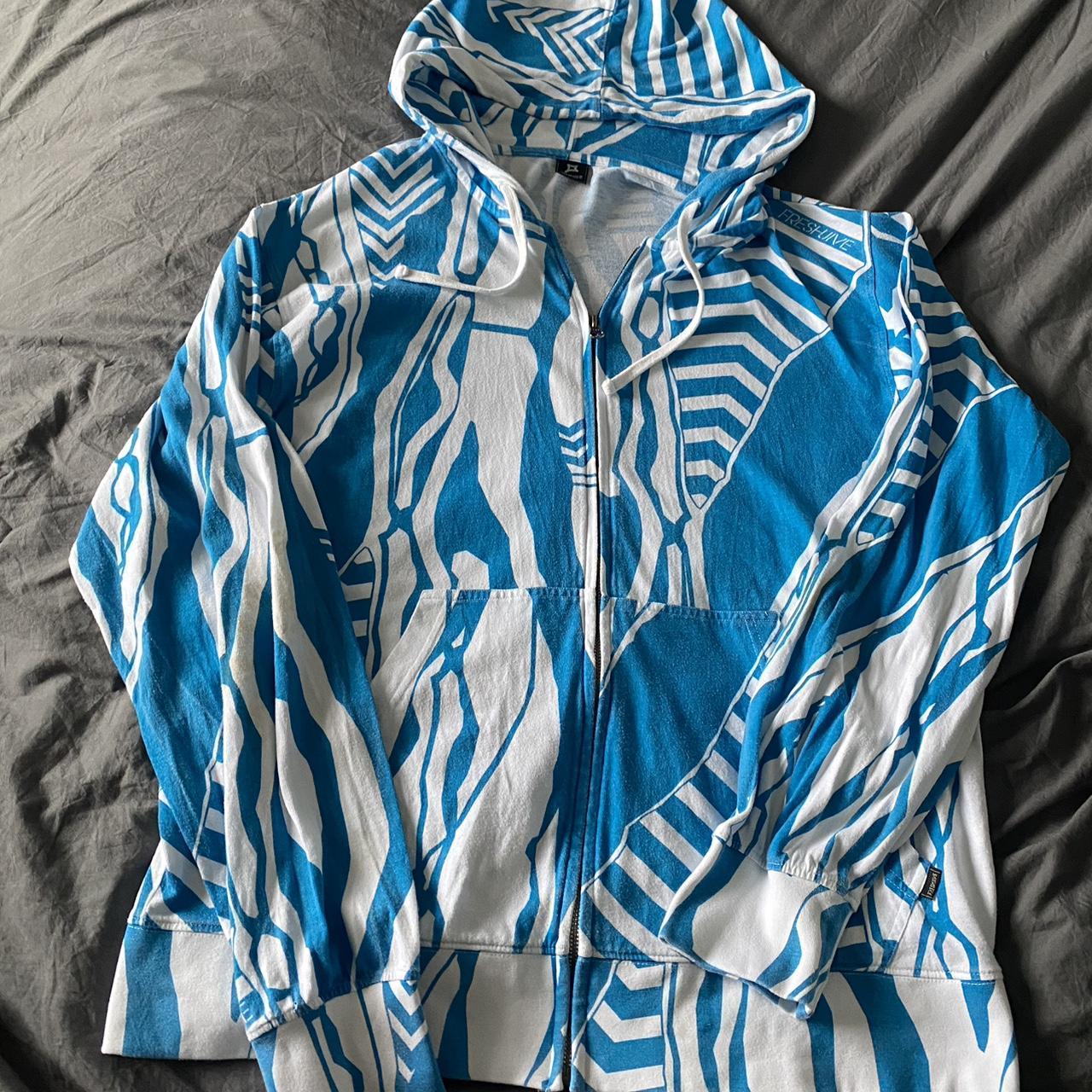 Blue and white freshjive hoodie Sick design