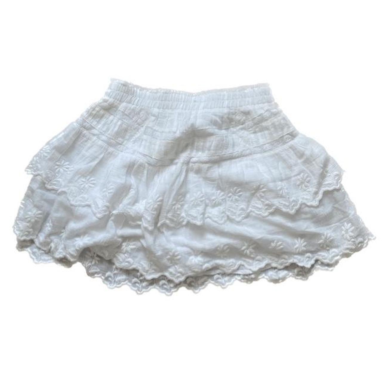 LOVESHACKFANCY Emilia Ruffle Eyelet Mini Skirt size... - Depop