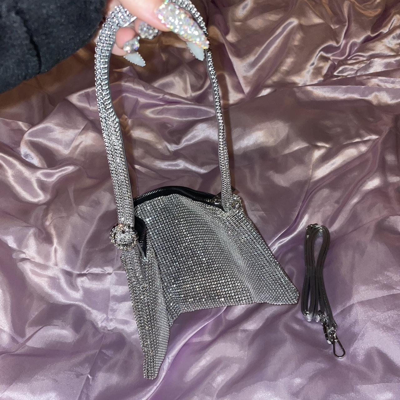 Silver Diamonte shoulder bag with cross body... - Depop