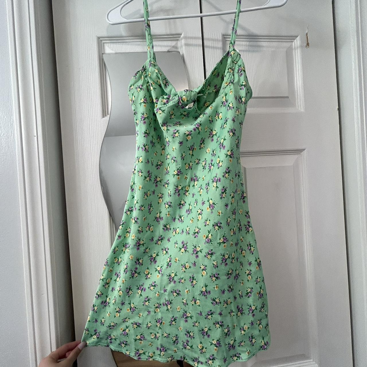 Cute mint green floral satin mini dress from Zara... - Depop
