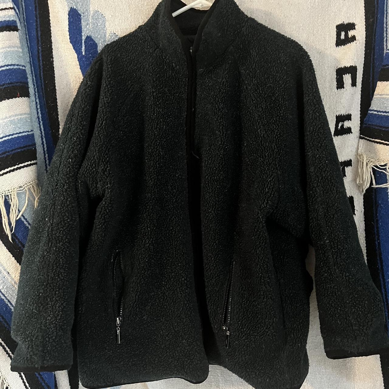 Soft black y2k fleece jacket, no tag but fits like a... - Depop