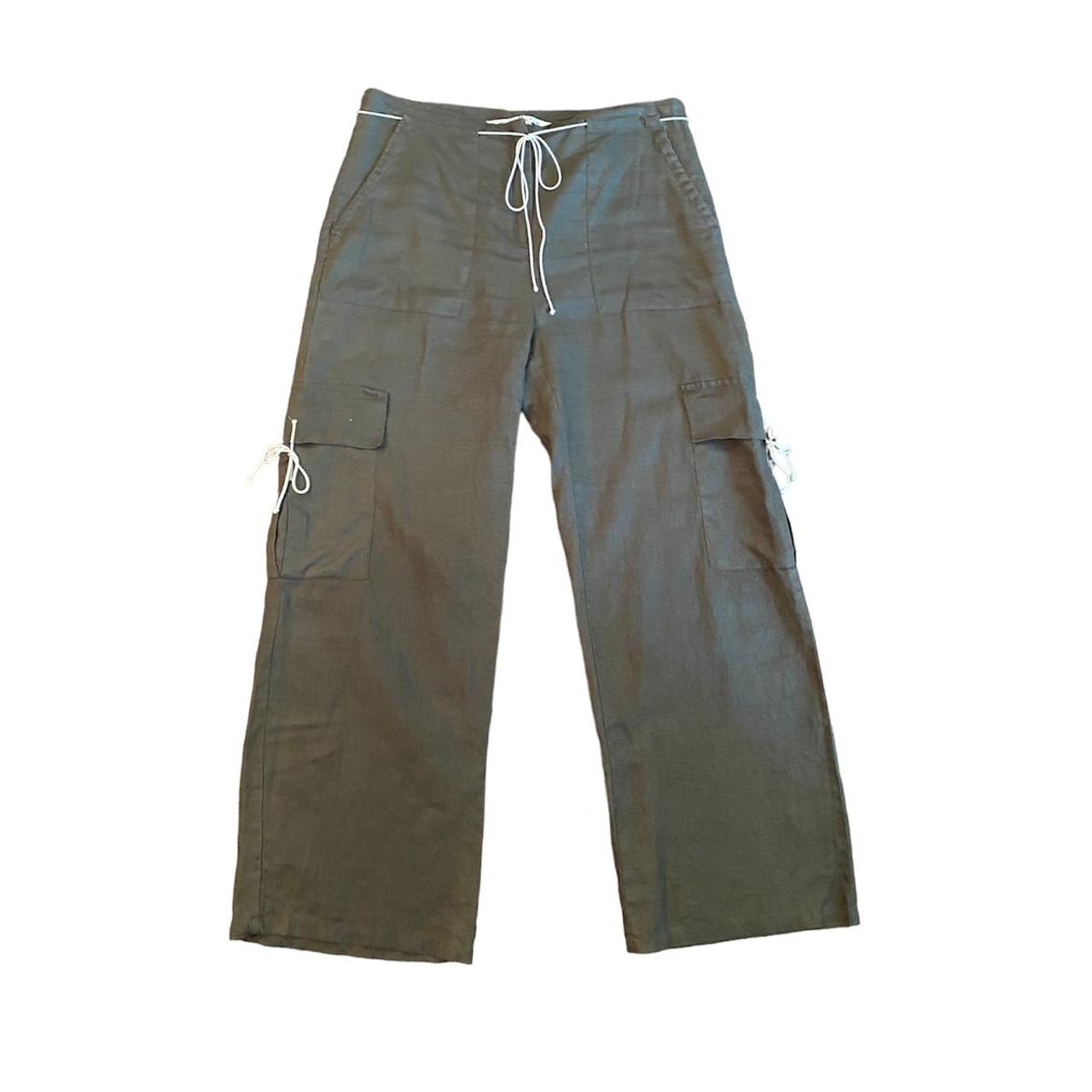 Max Studio Green Cargo Linen Pants Size... - Depop