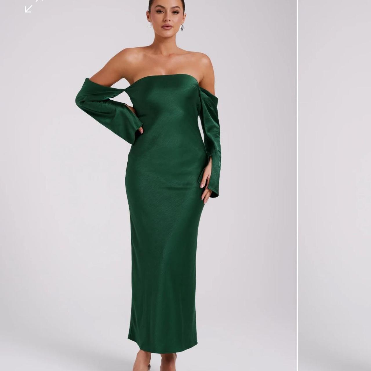 Vee off shoulder satin midi dress emerald Depop