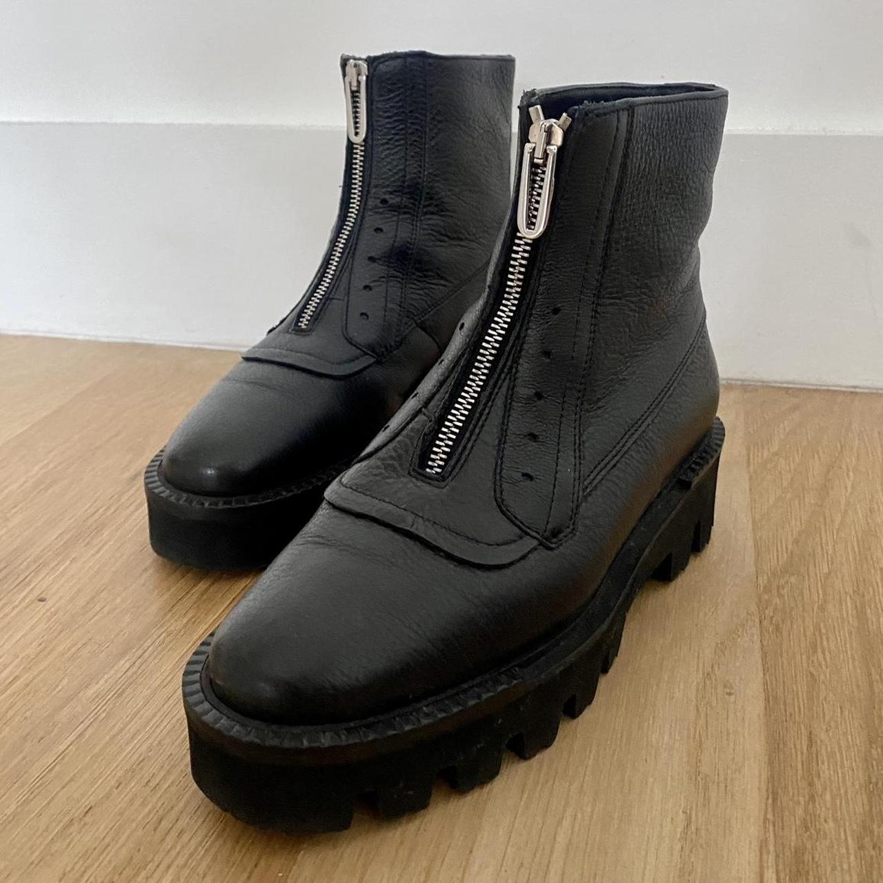 Chunky platform black leather boots from Depop