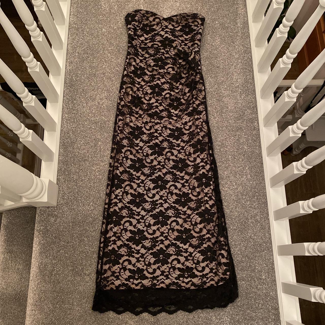 JANE NORMAN women’s black strapless lace maxi... - Depop