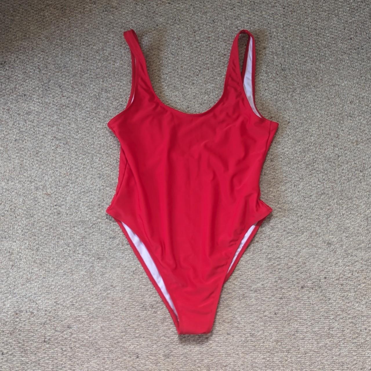 Boohoo Red High Hip Swimsuit Bought on here and... - Depop