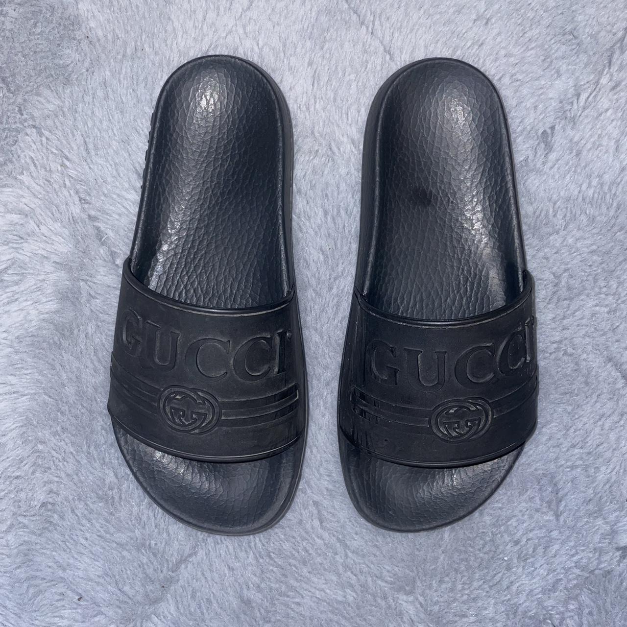 Black Gucci Rubber Womens Logo Slide Sandals - Depop