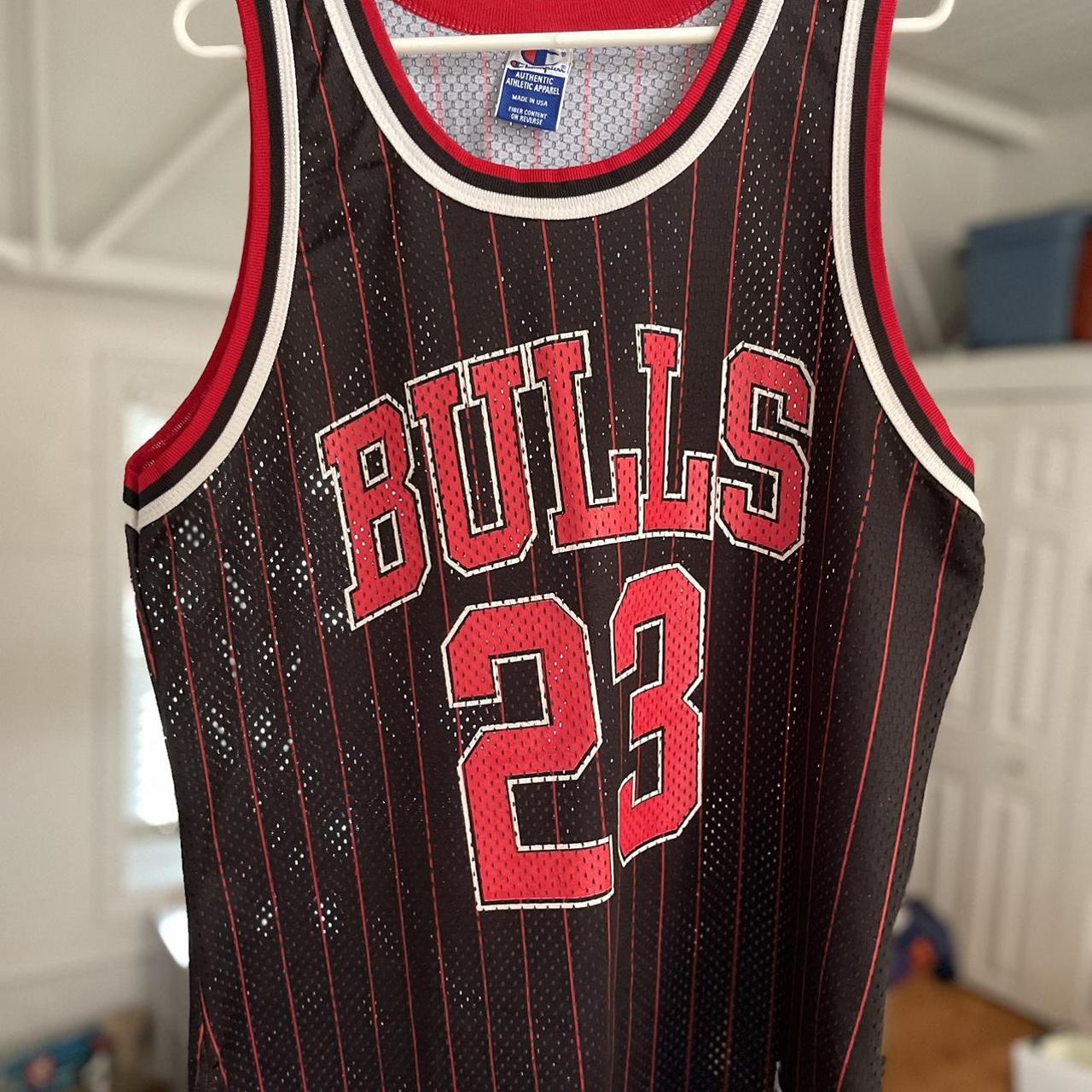 Authentic Champion Chicago Bulls Michael Jordan Black Pinstripe