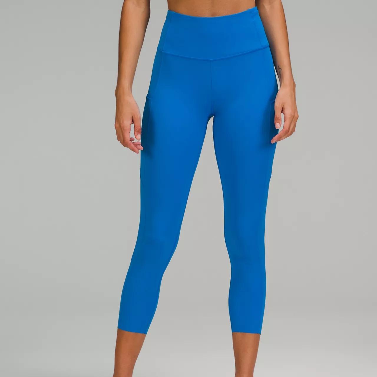 Lululemon blue cropped leggings. Size 4. Worn only a - Depop